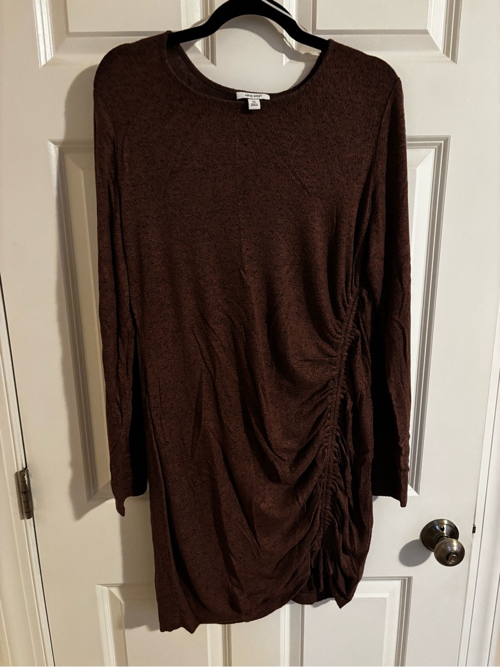 Nine West Brown Long Sleeve Ruched Side Dress
